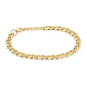 14k Gold & Alternating Pavé Diamond Medium Curb Chain Bracelet