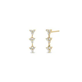 14k Linked Diamond Trio Drop Earrings