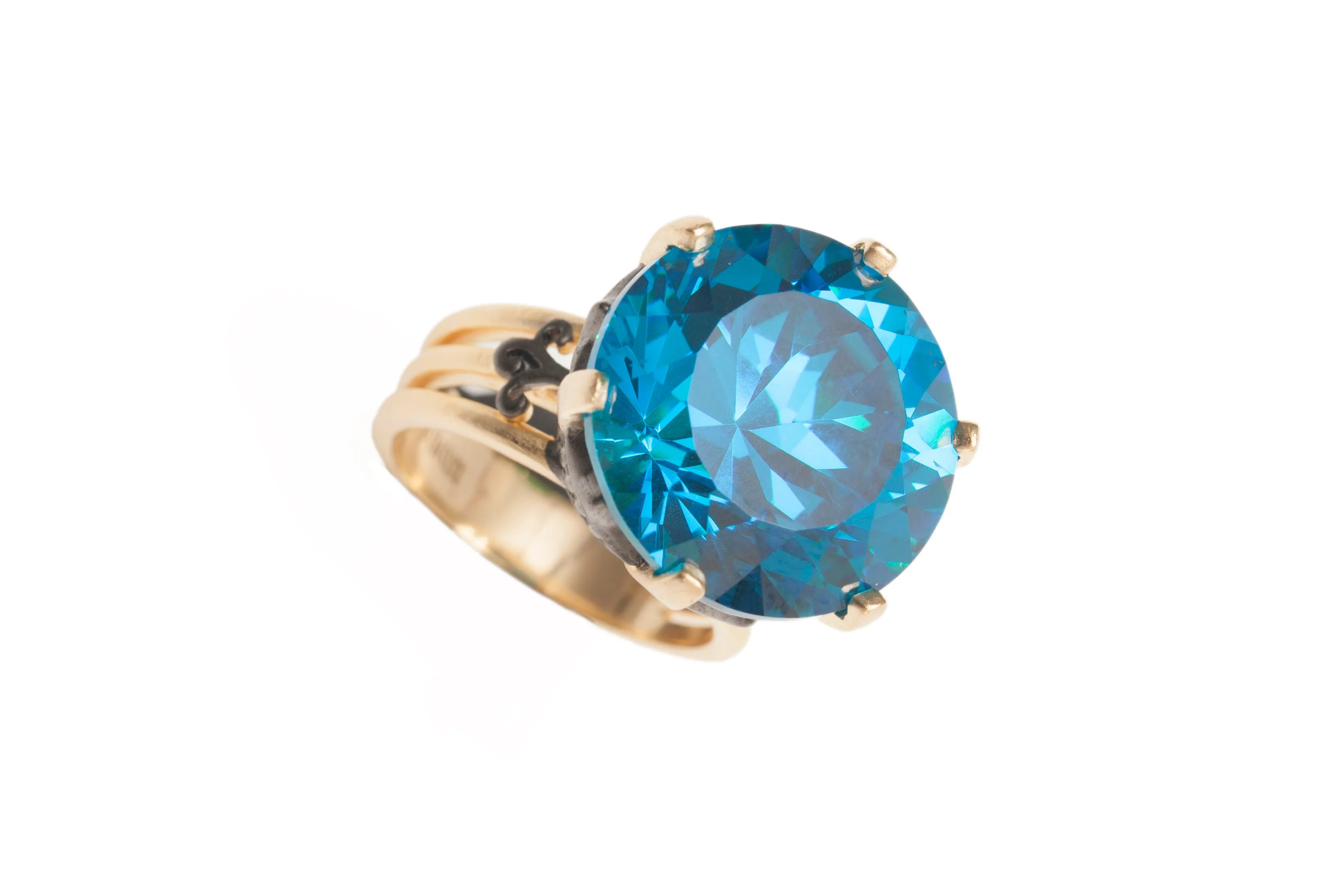 AMMANII Blue Topaz Statement Ring in Vermeil Gold