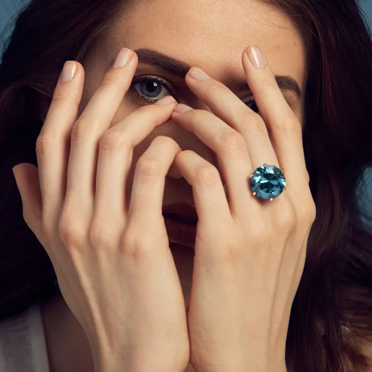 AMMANII Blue Topaz Statement Ring in Vermeil Gold