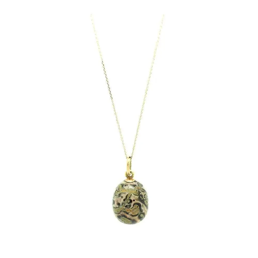 Antique 1910 Rose Gold Aventurine Russian Fabergé Egg Pendant Necklace