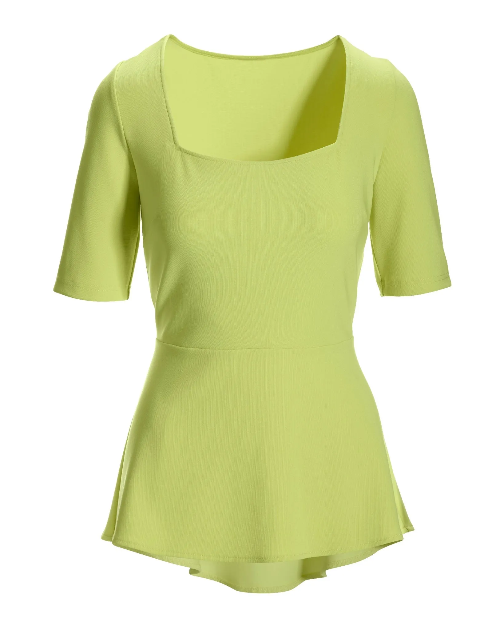 Beyond Travel Square Neck Elbow Sleeve Peplum Top Daiquiri Green