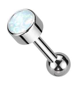 Bezel White Opalite Titanium Threadless Cartilage Barbell