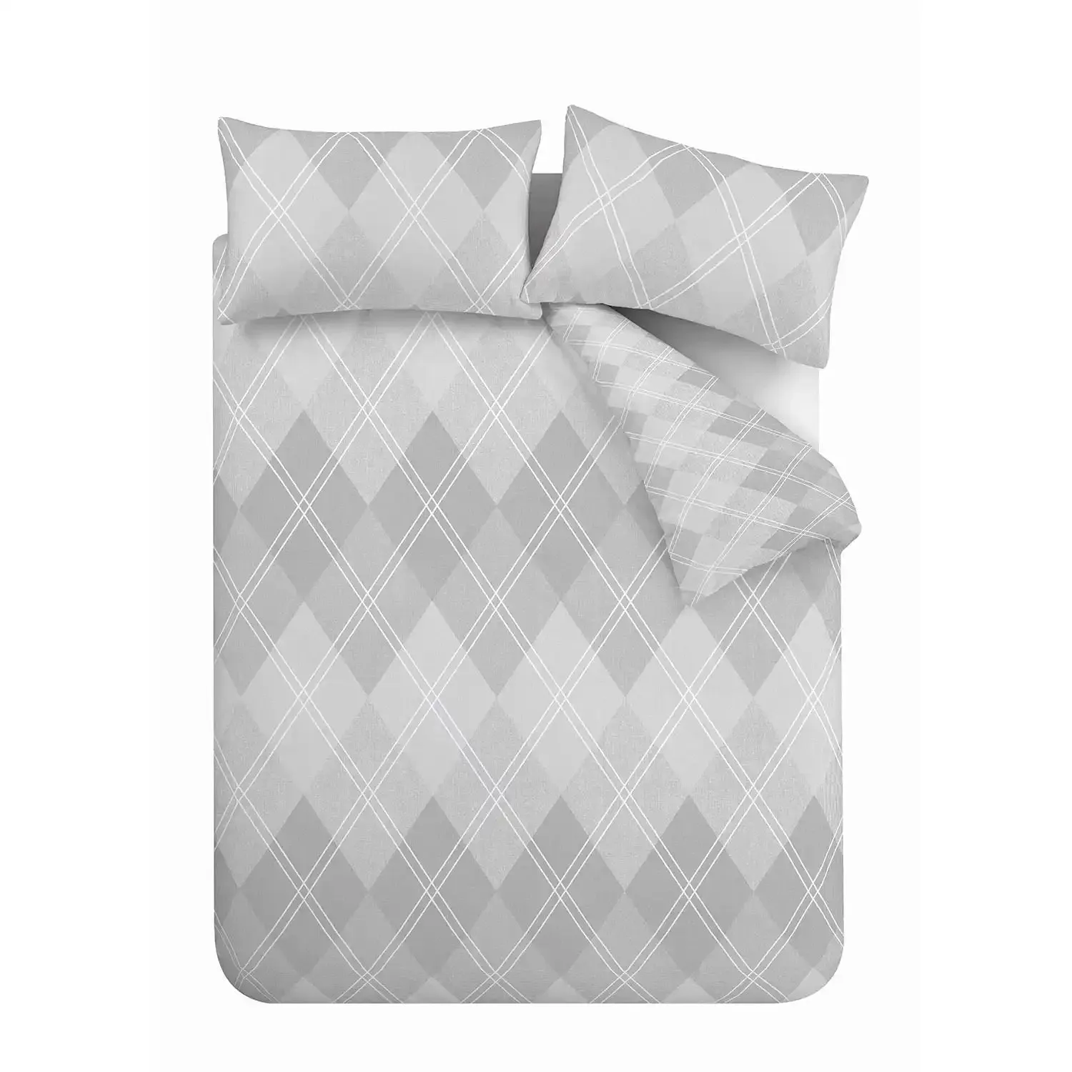 Brushed Argyle Duvet Cover Set - Grey