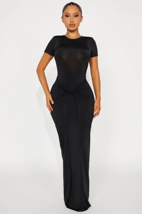 Catarina Slick Short Sleeve Maxi Dress - Black