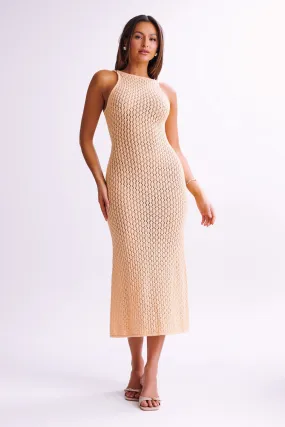 Cordelia Crochet Fishtail Midi Dress - Apricot