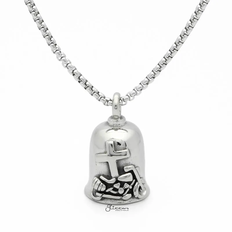 Cross and Motorcycle Stainless Steel Bell Pendant