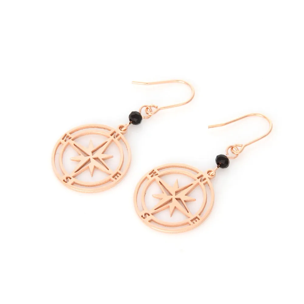 Cut Out Compass Disc Drop Earrings