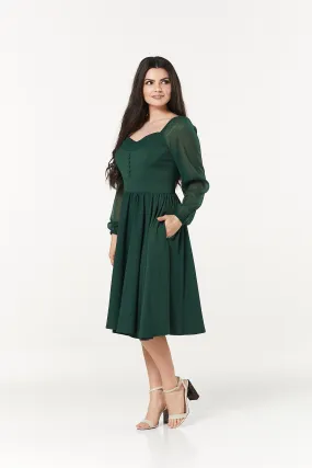 Dior Green Midi Swing Dress Sweetheart Neck with Chif sleeve