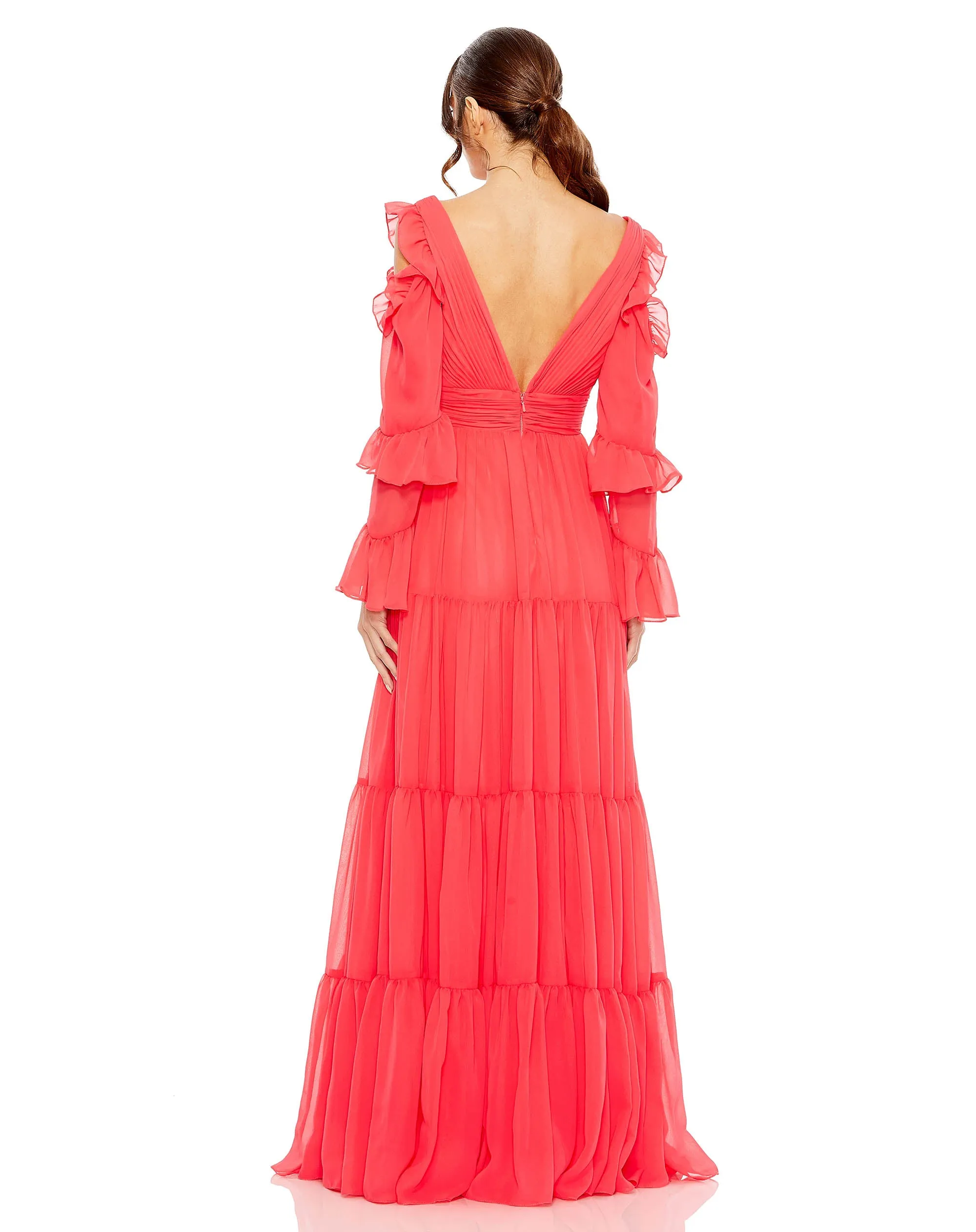 Drop Shoulder Ruffle Sleeve Tiered Gown