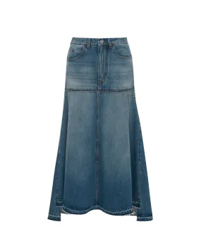 Fit and Flare Patched Denim Skirt