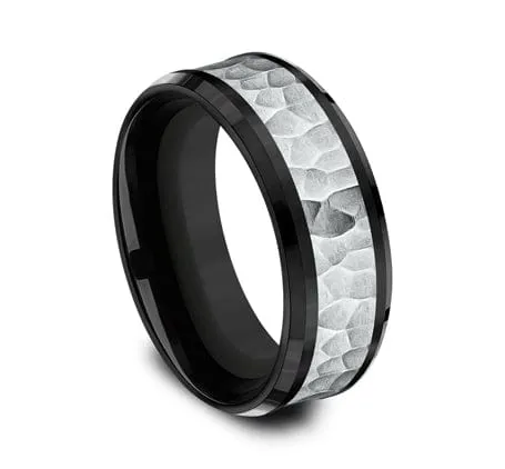 Men's Wedding Band, 8MM 14K White Gold and Black Titanium