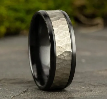 Men's Wedding Band, 8MM 14K White Gold and Black Titanium