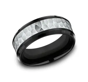 Men's Wedding Band, 8MM 14K White Gold and Black Titanium