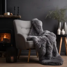 Sheepskin Rug grey, throw - Soft and Plush Home Decor