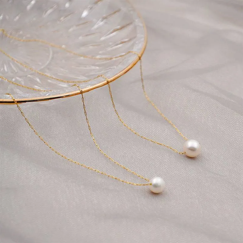 Single Pearl Drop Gold Chain Choker Necklace