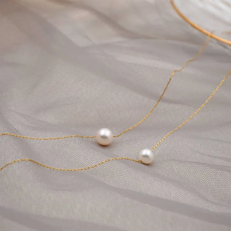 Single Pearl Drop Gold Chain Choker Necklace