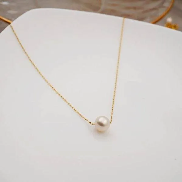 Single Pearl Drop Gold Chain Choker Necklace