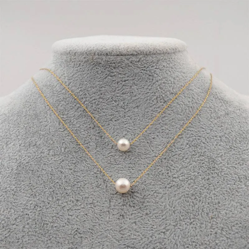 Single Pearl Drop Gold Chain Choker Necklace