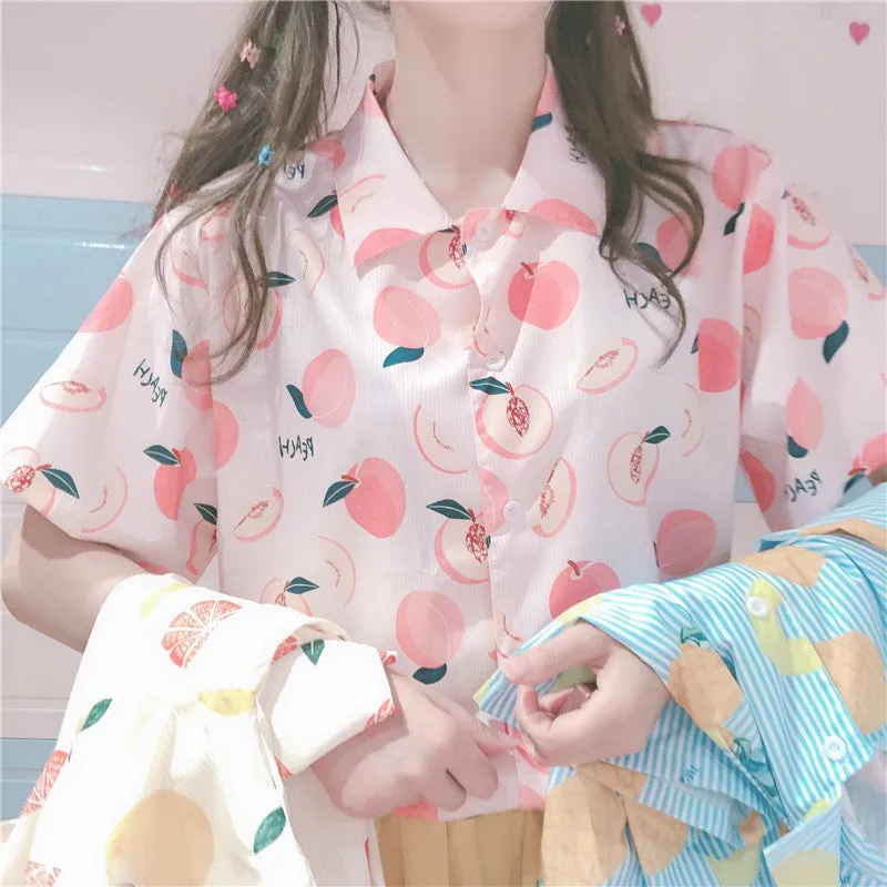 SWEET PEACH PRINT SHORT-SLEEVE SHIRT BY22406