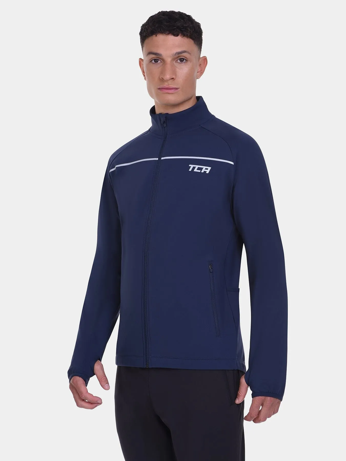 Thermal Cycling Jacket For Men With Thumbholes, Reflective Strips, Brushed Inner Fabric, Side & Internal Zip Pockets